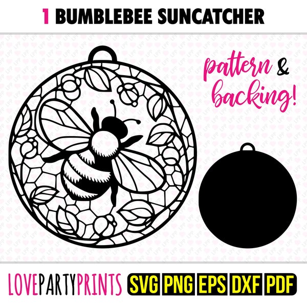 Bumblebee SVG Suncatcher, Dxf, Png, Pdf, Eps, Bee Window Ornament Sun Catcher, Laser Cutter Silhouette Vector Clip Art, Cutting Files, 1326