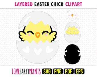 Kids Easter Chick Clipart, SVG PNG EPS Pdf, Baby Chicken, Cute Farm Animals Clip Art, Layered Vector Machine Cut Template, Instant Download