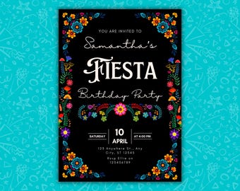 Fiesta Geburtstagseinladung Vorlage | Bearbeitbare Leinwand | Mexikanische Party-Thema | Geburtstag für Kinder oder Erwachsene | Digitaler Download | Druckbar einladen