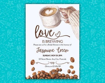 Love Is Brewing Bridal Shower Invitation Template | Editable Canva | Coffee Tea Party Invite | Digital Download | Bridal Shower Coffee Theme