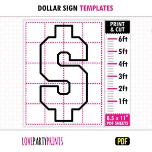 Dollar Sign Mosaic Balloon Frame Template PDF, 1ft, 2ft, 3ft, 4ft, 5ft, 6ft, Party Mosaic, 8.5"x11" Printable Stencil, Instant Download