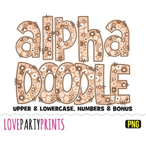 Groovy Letters Numbers Doodle PNG Font, Uppercase & Lowercase Alphabet, Retro Alpha Font, Sublimation PNG, Instant Download, ca181