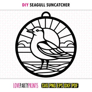 Seagull Suncatcher SVG, DXF, PNG, Pdf, Eps, Beach Ornament Sun Catcher, Sea Life Laser Cutter Silhouette Vector Clipart, Cutting Files, 1414