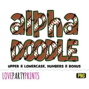 Football Alphabet Doodle PNG Font, Uppercase and Lowercase Alphabet, Numbers, Sports Font, Sublimation Alpha Set, Instant Download, CA164