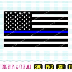 May include: A black and white American flag with a thin blue line across the middle. The flag is a digital file for cutting and crafting.