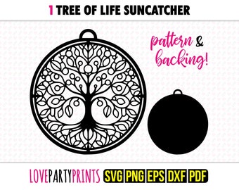 Levensboom SVG Suncatcher, Dxf, Png, Pdf, Eps, raamornament Sun Catcher, Laser Cutter silhouet vector illustraties, snijden bestanden, 1312