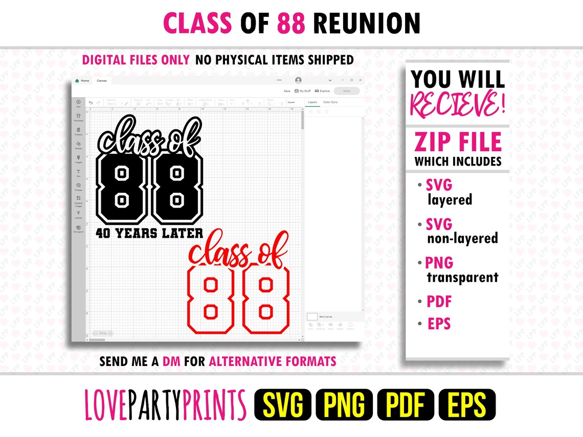 Reunion Class 88 SVG Png Pdf Eps, Class of 1988, 80s Graduate Senior ...