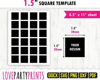 1.5inch Square Template SVG, PDF, Png, Dxf, Blank Square Template, Ms Word Docx, Square Labels, US Letter 8.5"x11", Printable Pdf, CA127
