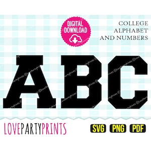 VARSITY の文字と数字 SVG、Png および Pdf ファイル、300dpi の高品質、シルエット ベクター、独自のバナーを作成 (anb27)