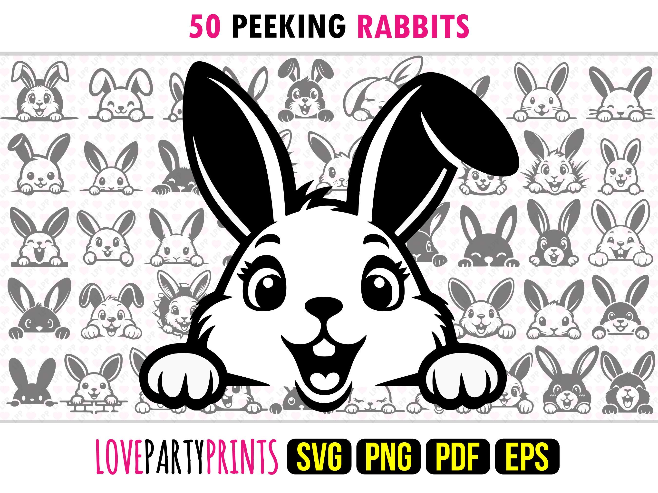 Peeking Bunny Clipart Bundle, SVG, EPS, PNG, Pdf, 50 Cute Rabbit Faces, Rabbits Lover Clipart, Happy Easter Bunnies, Instant Download, 1676