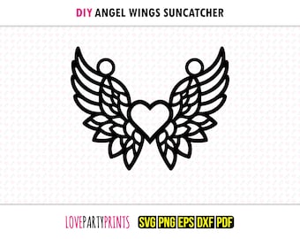 Engel Flügel Suncatcher SVG, Dxf, Png, Pdf, Eps, Gedenkfensterverzierung, Sonnenfänger Maschine Laser geschnitten Silhouette, Vektor Clip Art Datei