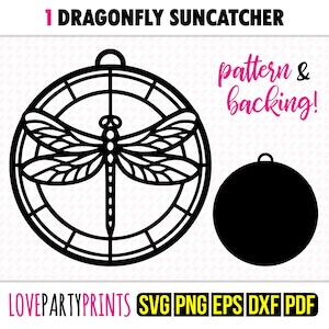 Dragonfly Suncatcher SVG, DXF, PNG, Pdf, Eps, Dragon Fly Ornament Sun Catcher, Laser Cutter Silhouette Vector Clipart, Cutting Files, 1405