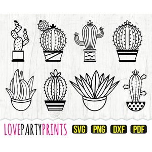 Paquete de cactus Svg, DXF, PNG, PDF, Svg suculento, Svg de cactus en maceta, Svg de planta, Paquete de cactus Svg, Archivos de corte, Imágenes prediseñadas vectoriales, 800