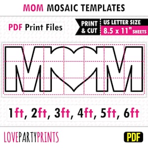 Plantilla de accesorios para mamá en formato PDF, 1 pie, 2 pies, 3 pies, 4 pies, 5 pies, 6 pies, mosaico de globos para cumpleaños o día de la madre, 8,5 x 11 pulgadas, PDF imprimible, descarga instantánea