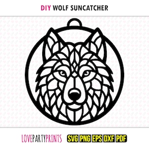 Wolf Suncatcher SVG, Dxf, Png, Pdf, Eps, Forest Animal Ornament Sun Catcher, Machine Laser Cut Silhouette Vector Clip Art, Cutting File