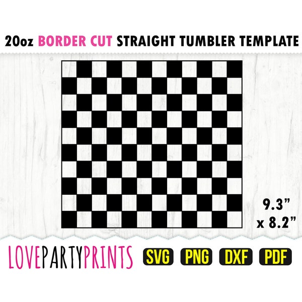 Checkered Tumbler SVG,, DXF, PNG, Pdf, 20 oz Skinny Tumbler Template, Tumbler Wrap File, 20oz Straight Wall, Template Cut File, (svg958)