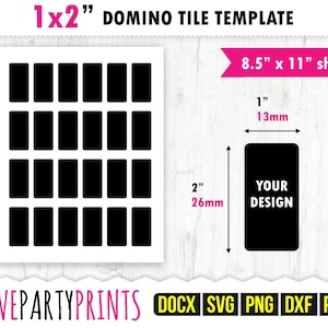 Domino Tile Template Svg, Pdf, Png, Dxf, Blank Domino Tile Template, Round Corner Tile Template, 8.5"x11", Ms Word Docx, CA133