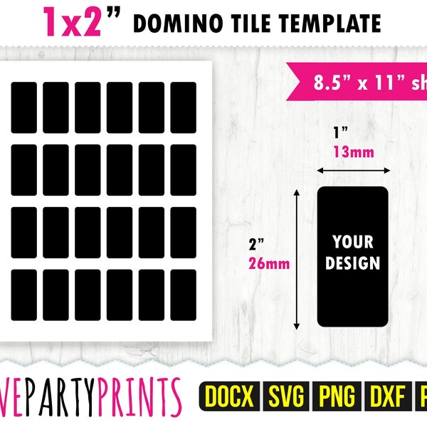 Domino Tile Template Svg, Pdf, Png, Dxf, Blank Domino Tile Template, Round Corner Tile Template, 8.5"x11", Ms Word Docx, CA133