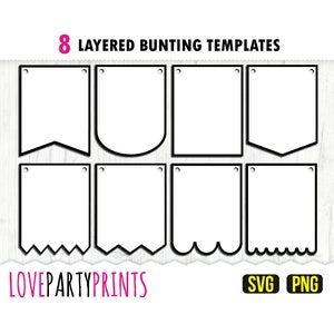 Wimpelkette SVG, Wimpelkette Bundle, 8 Vorlagen, Dual-Layer-Vorlage, Vektor, Schneidedatei, mit oder ohne Löcher, 774