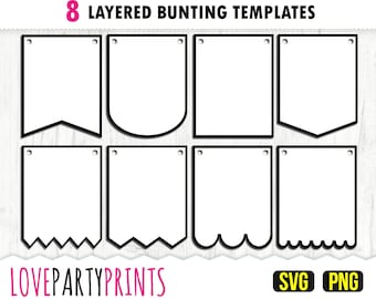 Bunting Svg, Bunting Banner Svg, Bunting Bundle, 8 Templates, Dual Layer Template, Vector Clipart, Cutting Files, With or Without Holes, 774