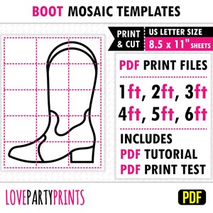 Plantilla de botas hechas con globos en formato PDF, 1 pie, 2 pies, 3 pies, 4 pies, 5 pies, 6 pies, mosaico de botas de vaquera, 8,5" x 11" PDF imprimible, descarga instantánea, BT45
