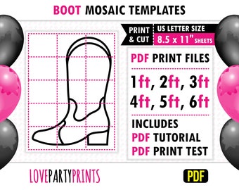 Boots from Balloons Template PDF, 1ft, 2ft, 3ft, 4ft, 5ft, 6ft, Cowgirl Boot Mosaic, 8.5&quot;x11&quot; Printable PDF, Instant Download, BT45