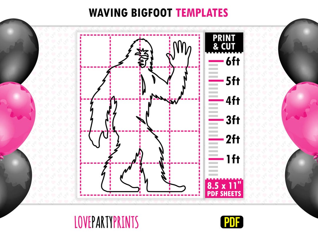 Bigfoot Waving Template PDF, Print and Cut Templates, 1ft - 6ft, Life ...