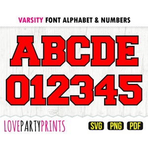 Varsity gelaagde lettertype SVG-, png- en pdf-bestanden, College Font Svg, Sport Font Svg, voetbal lettertype Svg, letters en cijfers, (anb63)