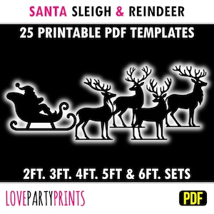 Modèles de scène de père Noël grandeur nature, format lettre PDF, silhouette de Noël en plein air traîneau rennes, ensembles de 2 pi 3 pi 4 pi 5 pi 6 pi, téléchargement immédiat