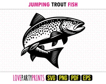 Jumping Trout Fish SVG, PNG, EPS, Pdf, Trout Silhouette, Machine Cut Laser Vector Graphic Print Dye Sub Template, Instant Download, 1746