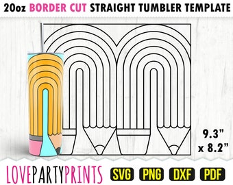 Rainbow Pencil Burst SVG, DXF, PNG, Pdf, 20 oz Skinny Tumbler Template, Tumbler Wrap File, 20oz Straight Wall, Template Cut File, 1214