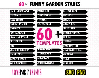 Funny Plant Stakes SVG Bundle, PNG Bundle, 60+ SVG cut files, Laser Cut Files, Machine Cut Files, Funny Plant Marker, High Quality, 1173