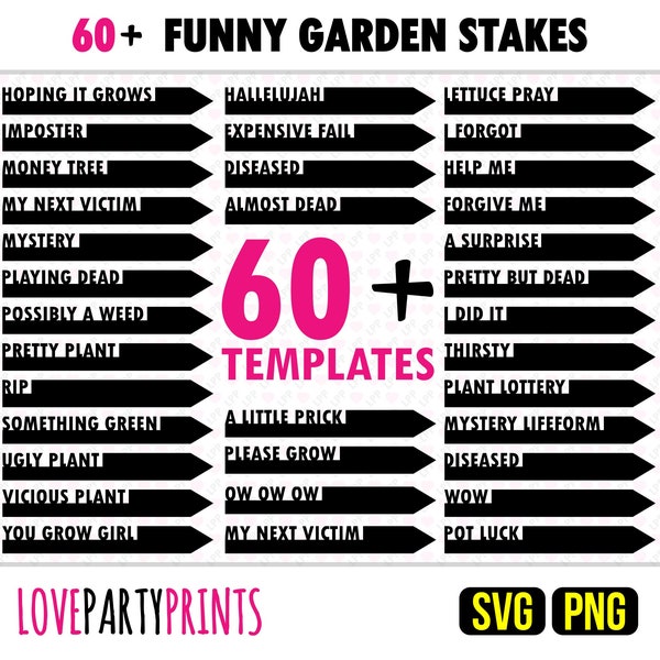 Funny Plant Stakes SVG Bundle, PNG Bundle, 60+ SVG cut files, Laser Cut Files, Machine Cut Files, Funny Plant Marker, High Quality, 1173