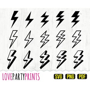 Lightning Bolt SVG, PNG, Pdf, Lightening Bolt Svg, Thunder Bolt Svg, Weather Svg, Retro Clipart, 15 Designs Bundle, 1181