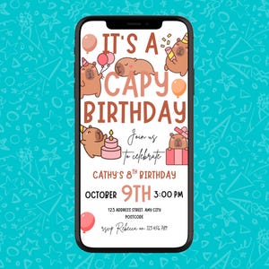 It’s A Capy Birthday Invitation, Cute Capybara Birthday Party Template, Editable Canva, Printable Kids Invite, Digital Download, Mobile, 5x7 image 2