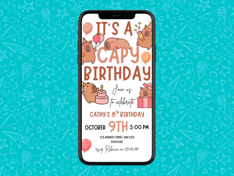 It’s A Capy Birthday Invitation, Cute Capybara Birthday Party Template, Editable Canva, Printable Kids Invite, Digital Download, Mobile, 5x7 image 2