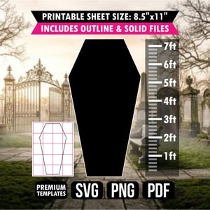 Coffin Template Large Stencil Print Cut Giant Halloween Backdrop Spooky Decor SVG PDF PNG