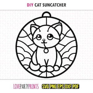 Cat SVG Suncatcher, Dxf, Png, Pdf, Eps, Kitten Window Ornament Sun Catcher, Laser Cutter Silhouette Vector Clip Art, Cutting Files, 1366