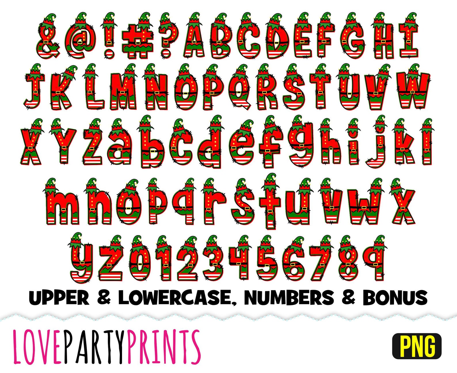 Elf Doodle Letters Numbers PNG Font Uppercase & Lowercase - Etsy
