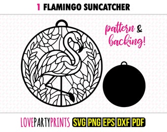 Flamingo SVG Suncatcher, Dxf, Png, Pdf, Eps, Flamingo's venster Ornament Sun Catcher, Laser Cutter silhouet Vector illustraties, snijden bestanden