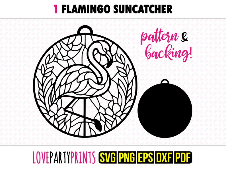 Flamingo SVG Suncatcher, Dxf, Png, Pdf, Eps, Flamingo's venster Ornament Sun Catcher, Laser Cutter silhouet Vector illustraties, snijden bestanden afbeelding 1