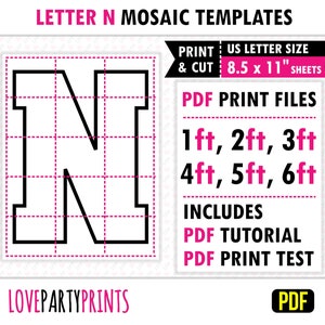 Letra N cuadrada, mosaico de globos, plantilla de mosaico, 1 pie, 2 pies, 3 pies, 4 pies, 5 pies, 6 pies, letras de mosaico, 8,5" x 11" PDF, descarga instantánea, BT28