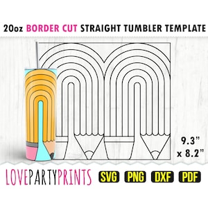 Rainbow Pencil Burst SVG, DXF, PNG, Pdf, modelo de copo fino de 20 oz, arquivo de embrulho de copo, parede reta de 20 oz, arquivo de corte de modelo, 1214