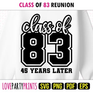 Reunion Class 83 SVG Png Pdf Eps, Class of 1983, 80s Graduate Senior University High School Graduation Shirt Sublimation and Cut Files, 2182