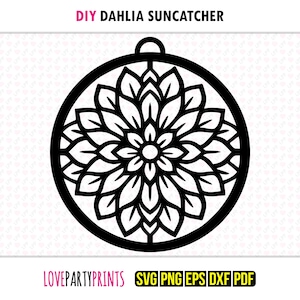Dahlia Suncatcher SVG, Dxf, Png,Pdf, Eps, Flower Window Ornament, Sun Catcher Machine Laser Cut Silhouette, Vector Clip Art File