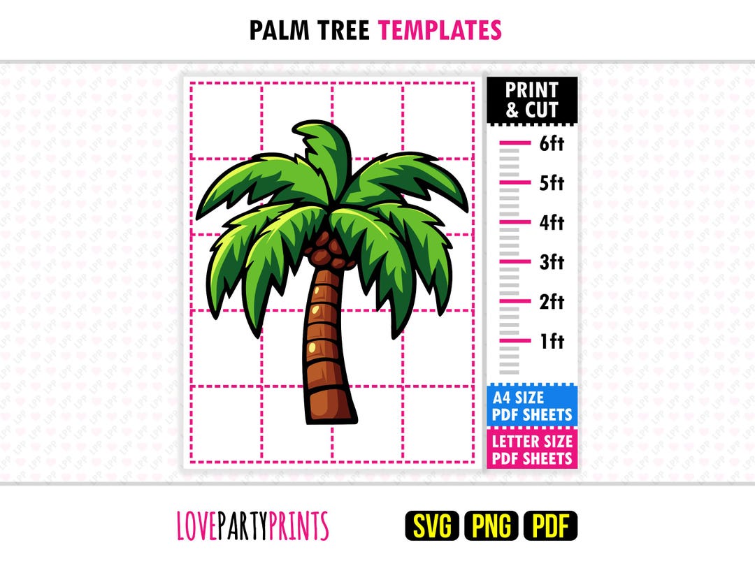 Palm Tree Template PDF SVG Png, Print & Cut, DIY Beach Pool Party Yard ...