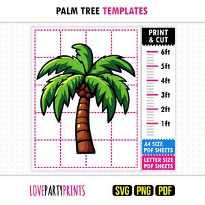 Palm Tree Template PDF SVG Png, Print & Cut, DIY Beach Pool Party Yard Wall Art, Decor Prop, 1ft-6ft, Printable Templates, Digital Download