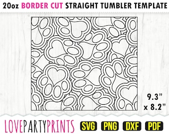 Paw Print Tumbler SVG, DXF, PNG, Pdf, 20 oz Skinny Tumbler Template, Tumbler Wrap File, 20oz Straight Wall, Template Cut File, (1052)
