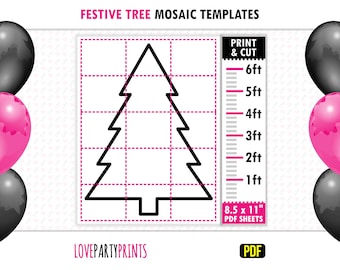 Kerstboom uit ballonnen sjabloon pdf, 1 ft - 6 ft, mozaïek van ballonnen, Home Xmas Decor, afdrukbare pdf van 8,5 x 11 inch, direct downloaden, BT65