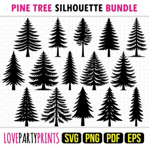 Bundle Silhouette de sapin SVG, PNG, EPS, Pdf, arbres à feuilles persistantes découpé au laser Vector Design modèle de conception graphique, téléchargement immédiat, 1788